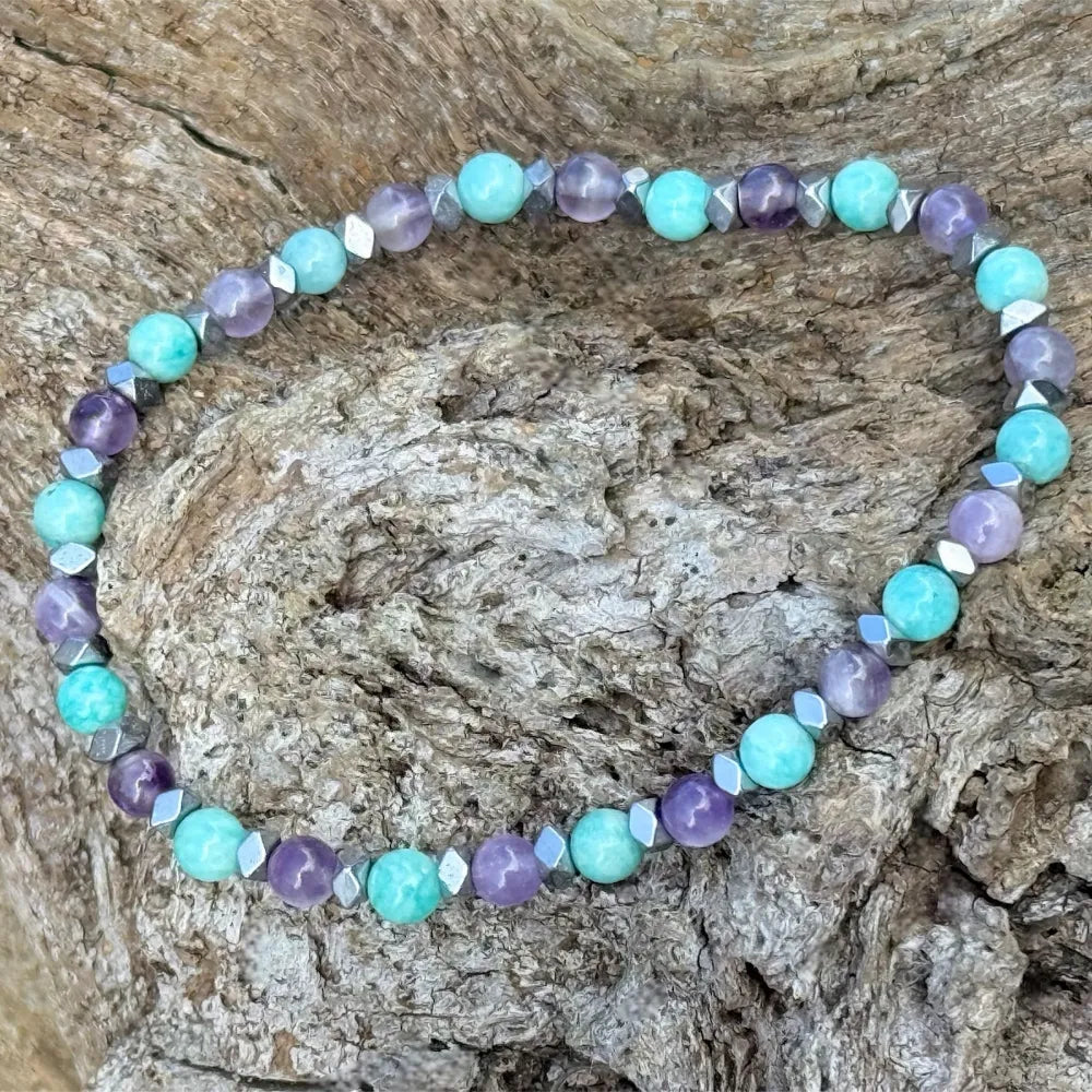Bracelet duo Elisa Améthyste Amazonite Hématite chakra laryngé communication juste