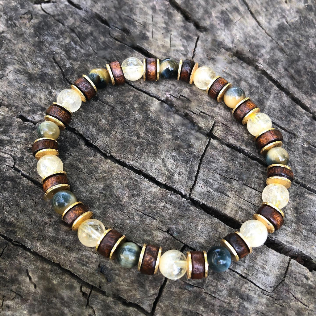 CHIARA - Bracelet Femme en Citrine, Œil de Tigre et Hématite - Vue complète détail des pierres