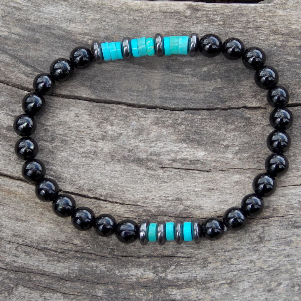 SLOAN Bracelet Homme - Détail tourmaline noire turquoise hématite
